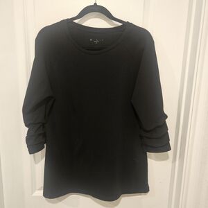 E.L.I. Black Knit Women's Top With Rouched Sleeves Size M